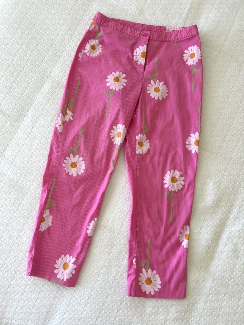 Funky Retro Daisy Cropped Pants - Pink - Size Small